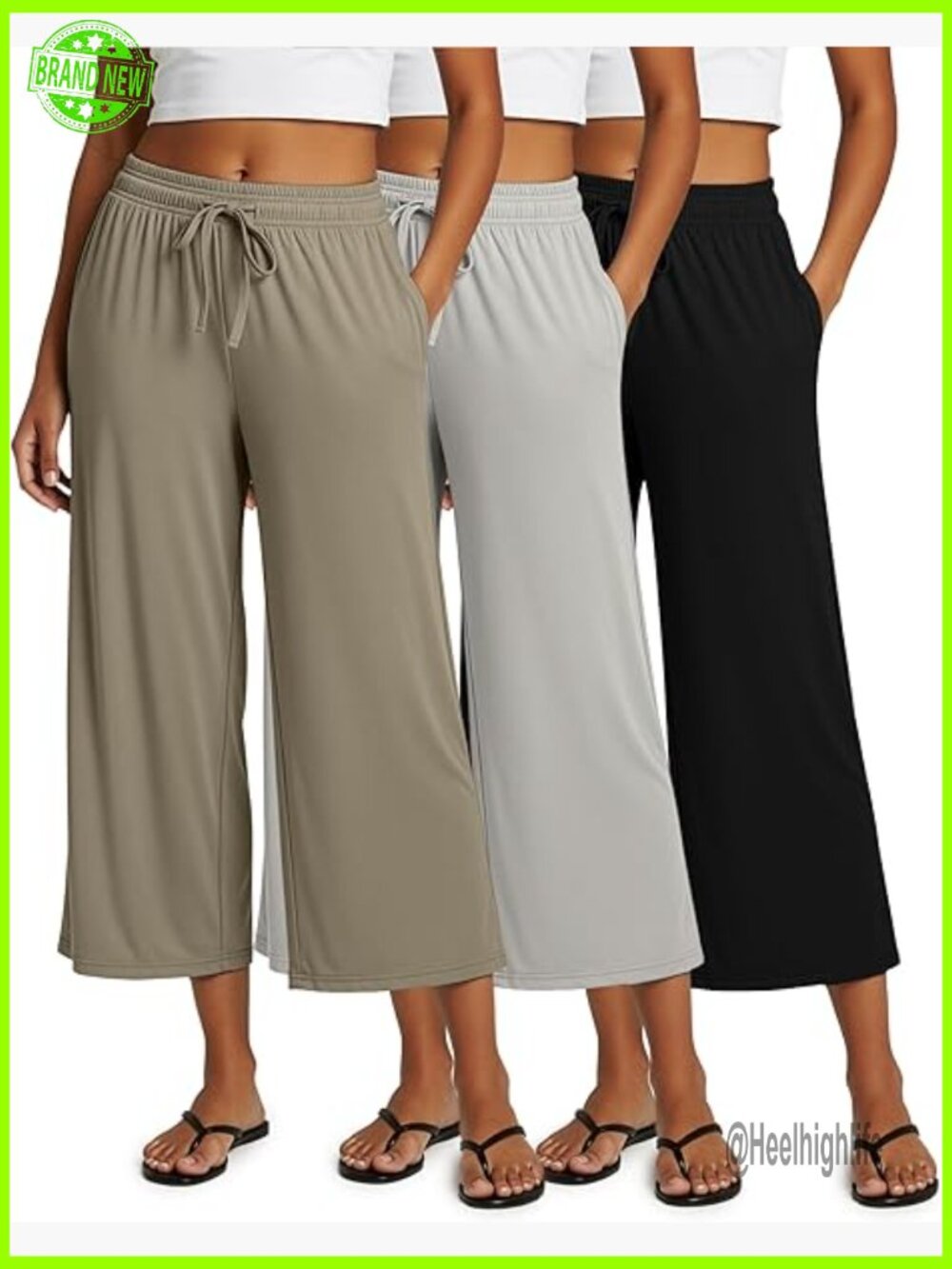 Wide Leg Capri Pants with Pockets 3 Pack Ultra Soft Yoga Lounge